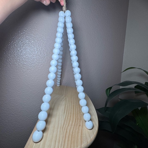 Natural Wood and White Beaded Hanging Shelf - Picture 2 of 3